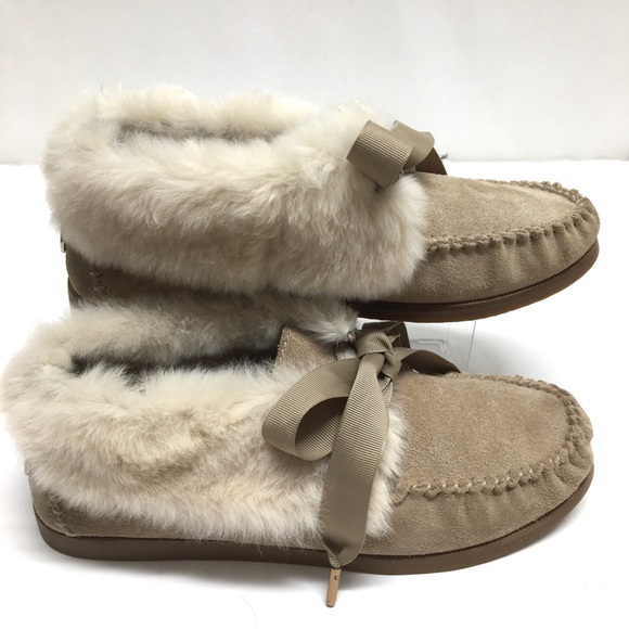 Tory Burch Aberdeen Split Suede Genuine Rabbit Fur Trim Slipper Natural/Camel 7 - Picture 13 of 17